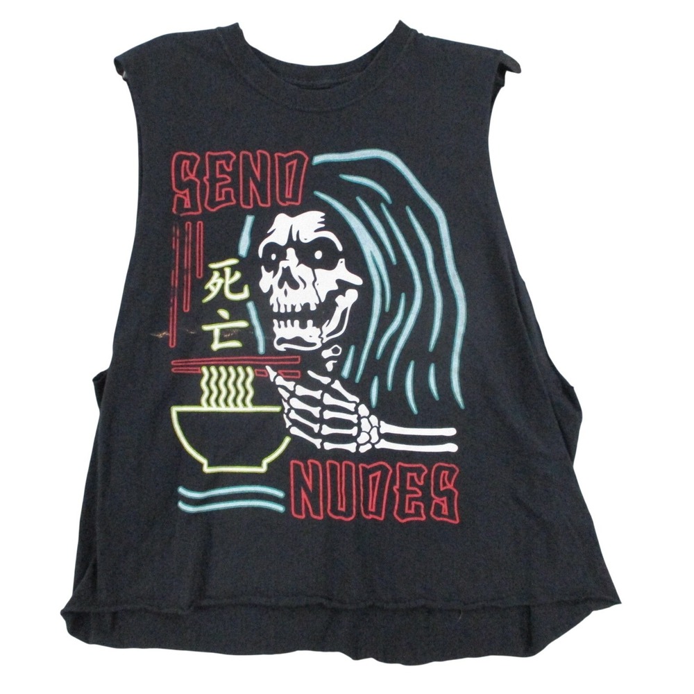 Spencers Send Nudes Skeleton Ramen Muscle Tee Black Sleeveless Shirt XL